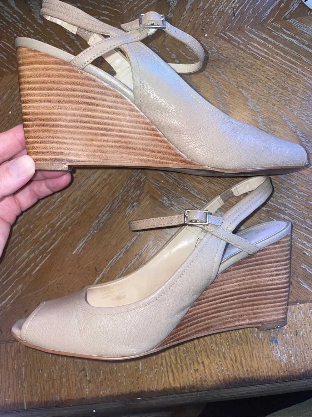 Tahari open toe sling back wedge